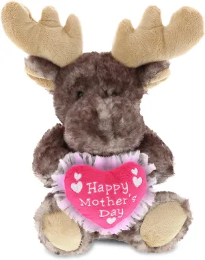 DolliBu Happy Mother's Day Stuffed Animal, Heart Message for Best Mommy, Grandma, Wife, Step Mom, Mama - Cute Soft Adorable Sentiment Plush Teddy Bear - Moose