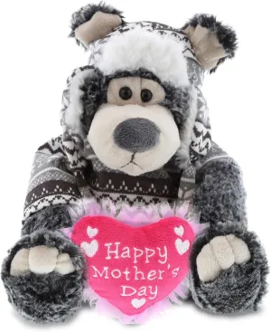 DolliBu Happy Mother's Day Stuffed Animal, Heart Message for Best Mommy, Grandma, Wife, Step Mom, Mama - Cute Soft Adorable Sentiment Plush Teddy Bear - Winter Bear
