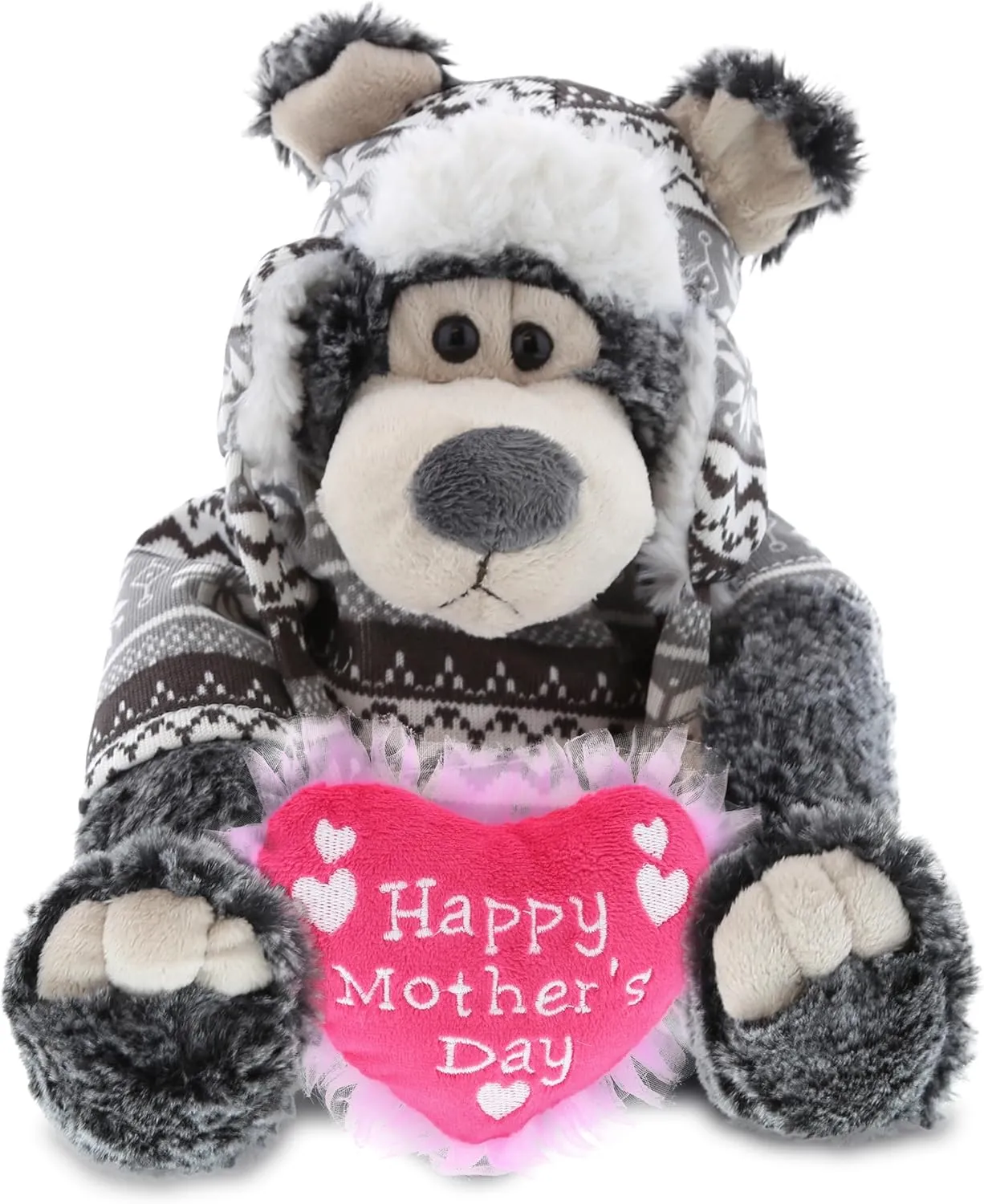 DolliBu Happy Mother's Day Stuffed Animal, Heart Message for Best Mommy, Grandma, Wife, Step Mom, Mama - Cute Soft Adorable Sentiment Plush Teddy Bear - Winter Bear