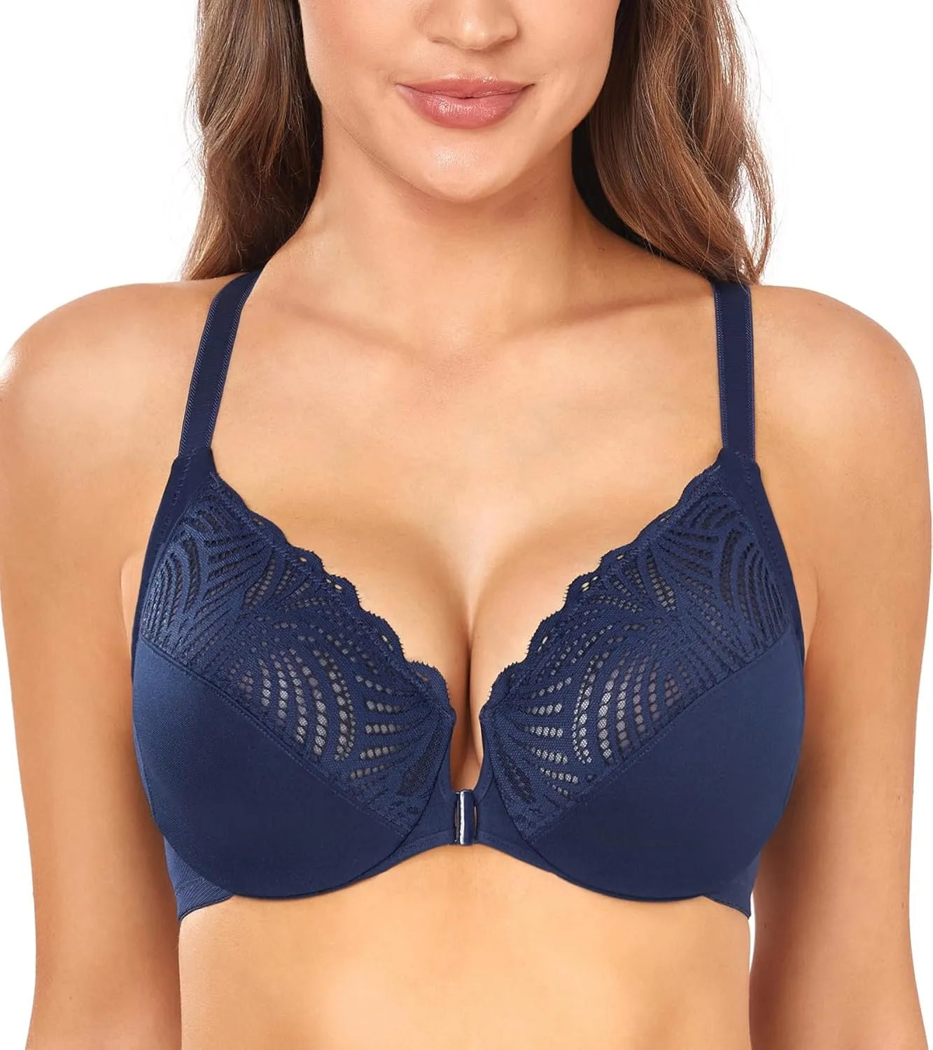 DotVol Women's Front Close Bra T Back Full Figure Underwire Plus Size Seamless Unlined Bra for Large Bust
