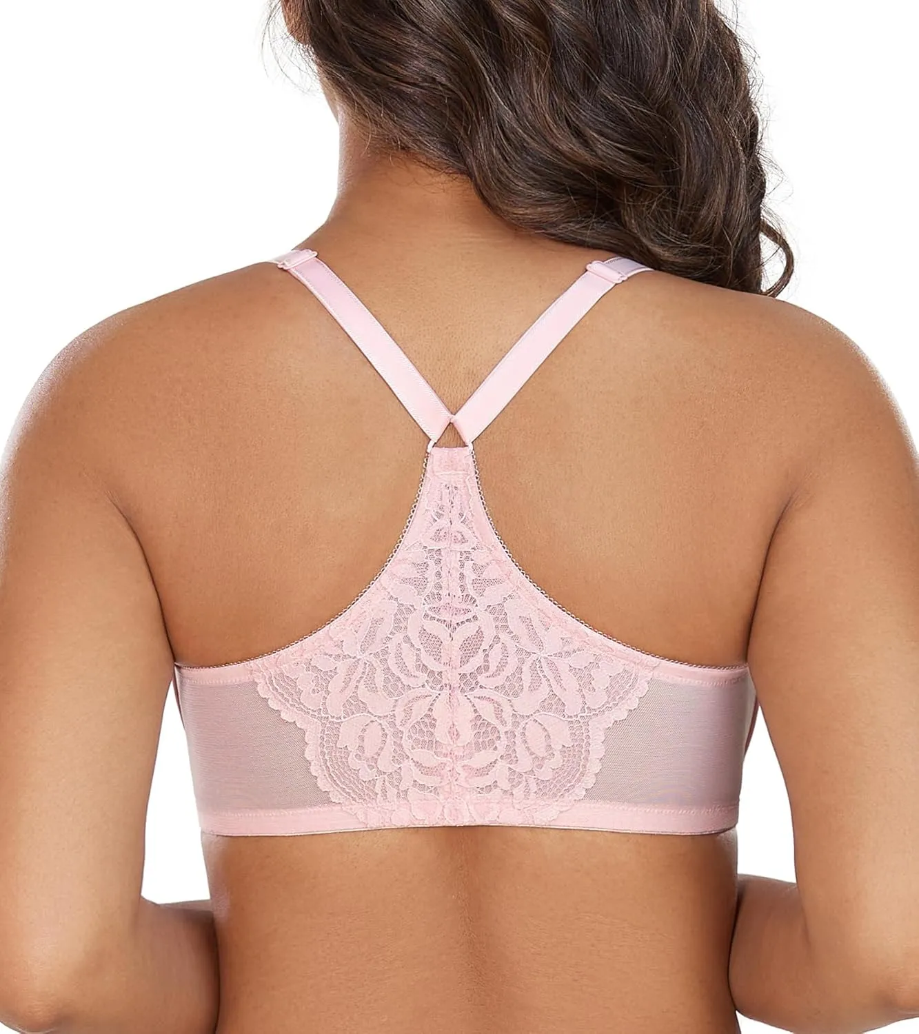 DotVol Women's Plus Size Flower Lace Front Closure T-Back Underwire Everyday Bra