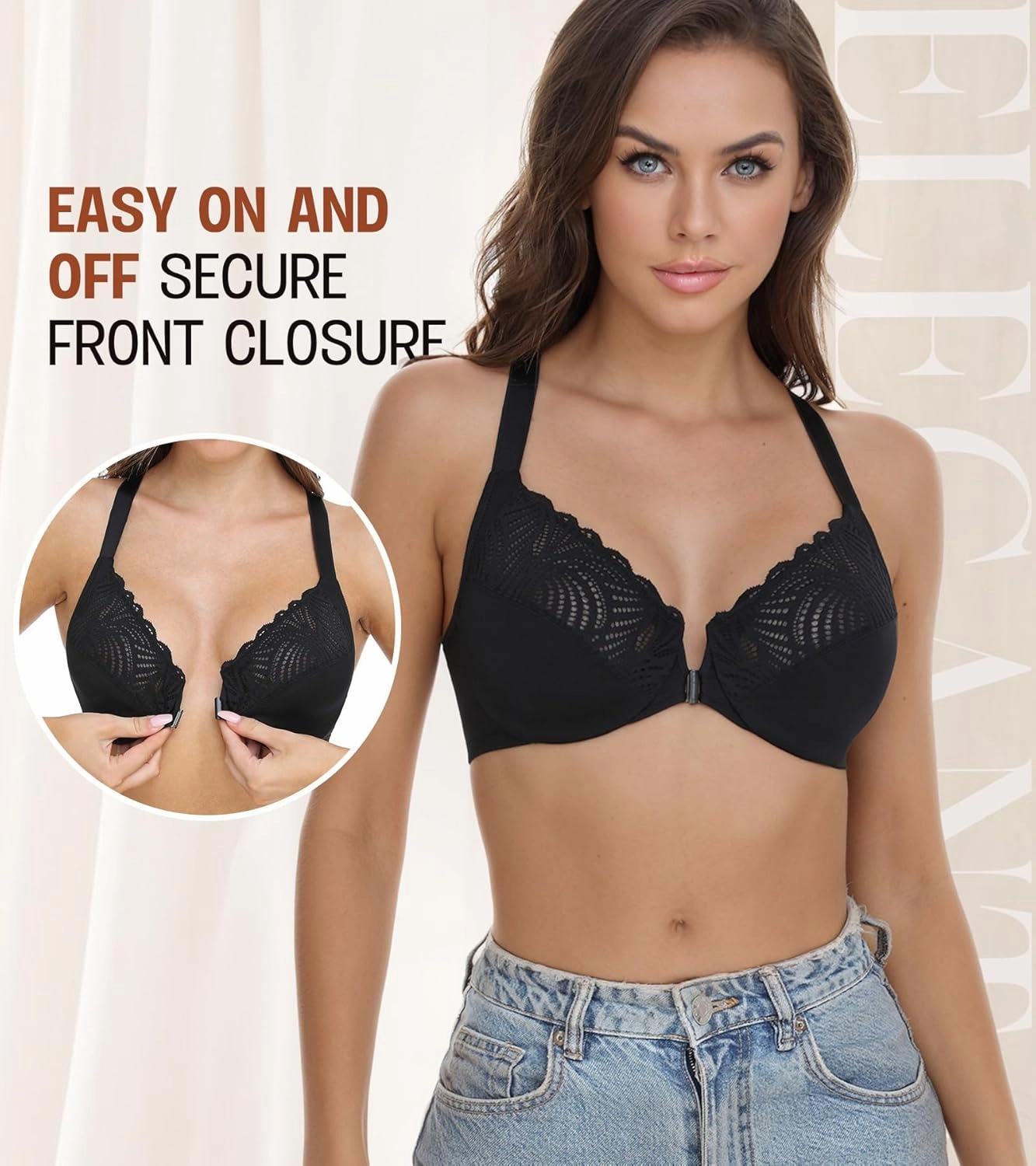 DotVol Women's Front Close Bra T Back Full Figure Underwire Plus Size Seamless Unlined Bra for Large Bust
