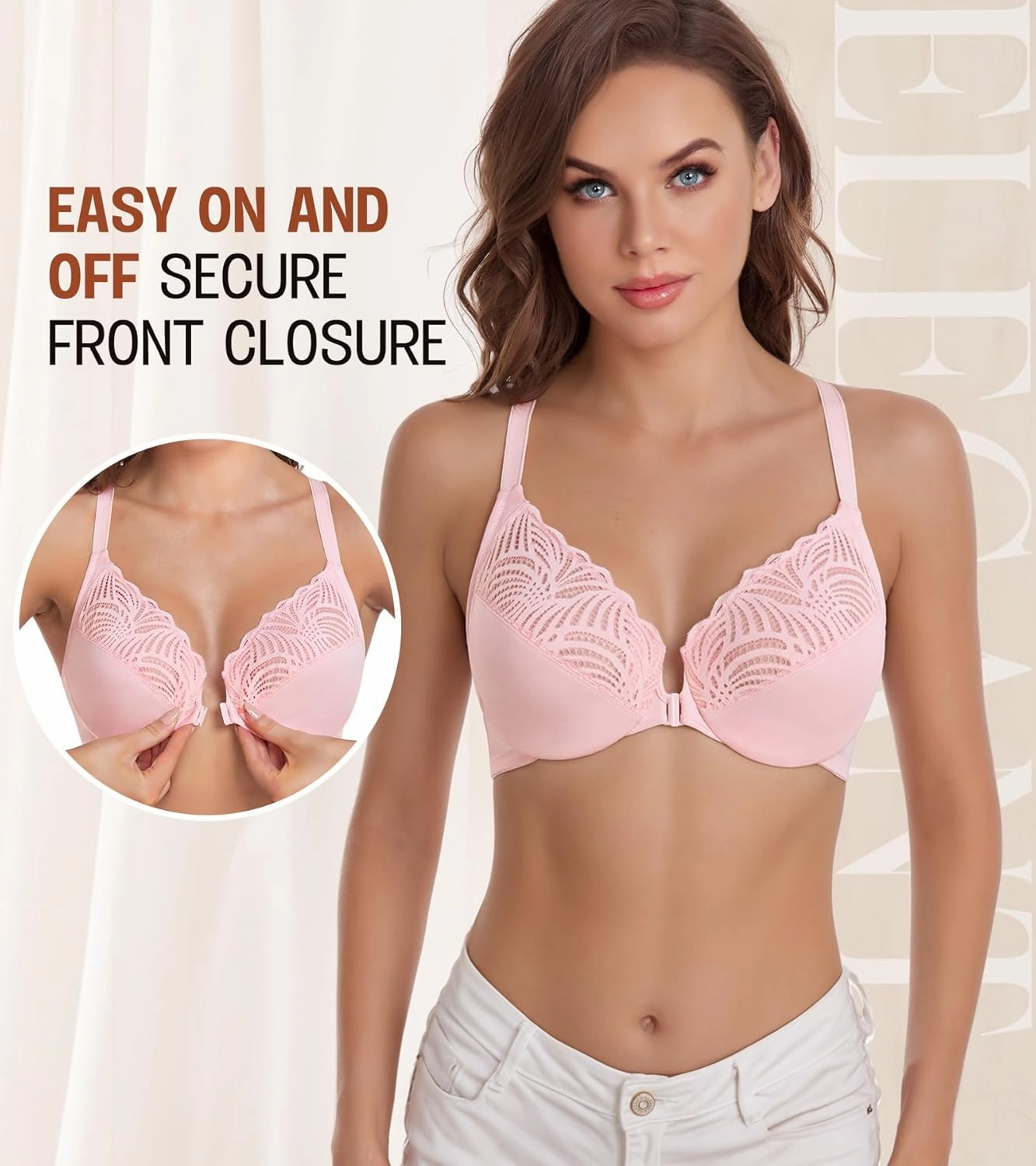 DotVol Women's Front Close Bra T Back Full Figure Underwire Plus Size Seamless Unlined Bra for Large Bust