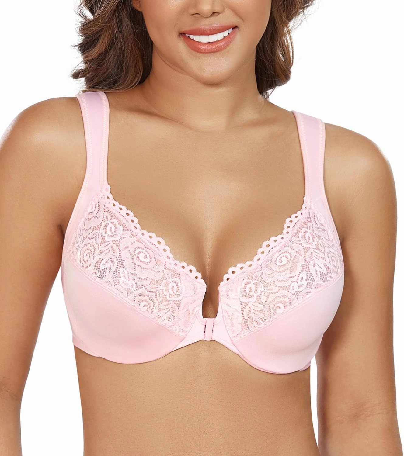 DotVol Women's Plus Size Front Closure U-Back Underwire Wide Strap Everyday Bra