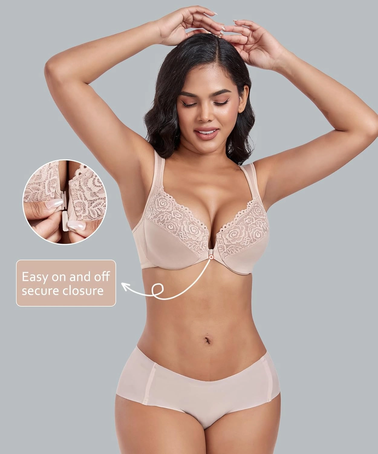 DotVol Women's Plus Size Front Closure U-Back Underwire Wide Strap Everyday Bra