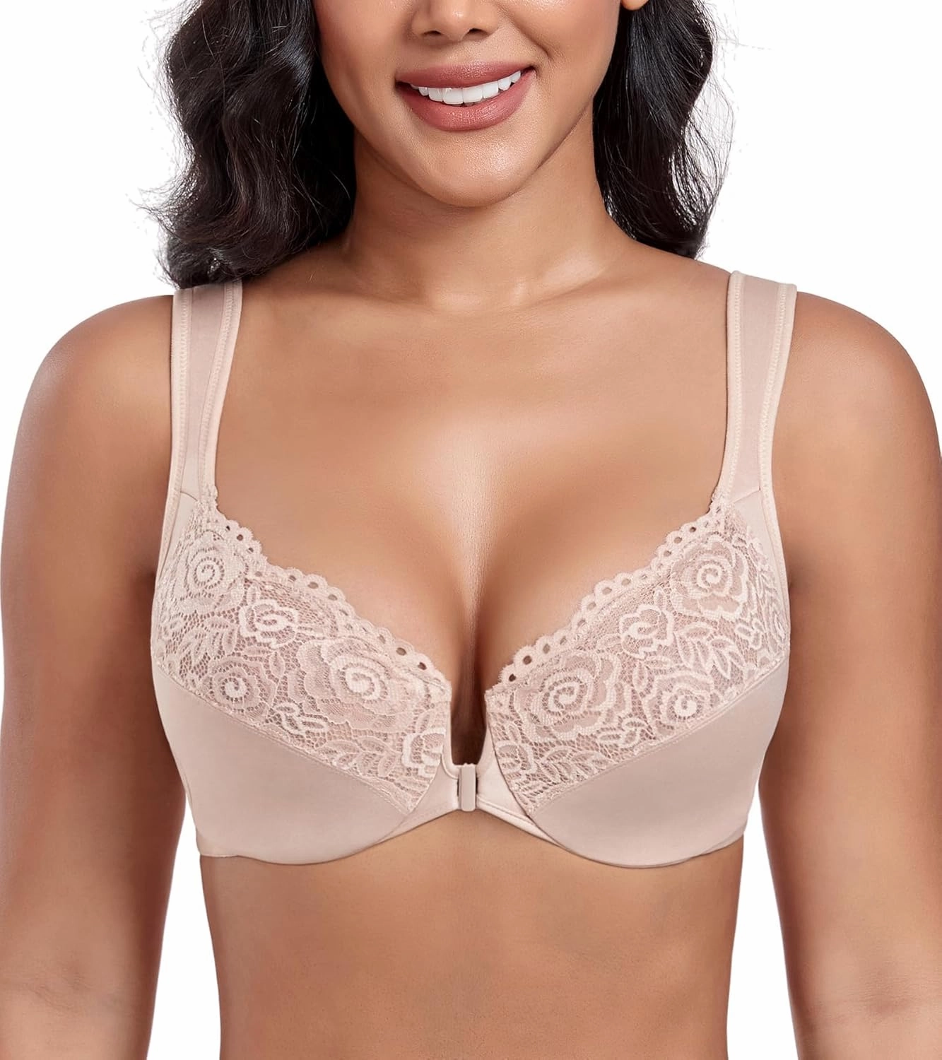 DotVol Women's Plus Size Front Closure U-Back Underwire Wide Strap Everyday Bra