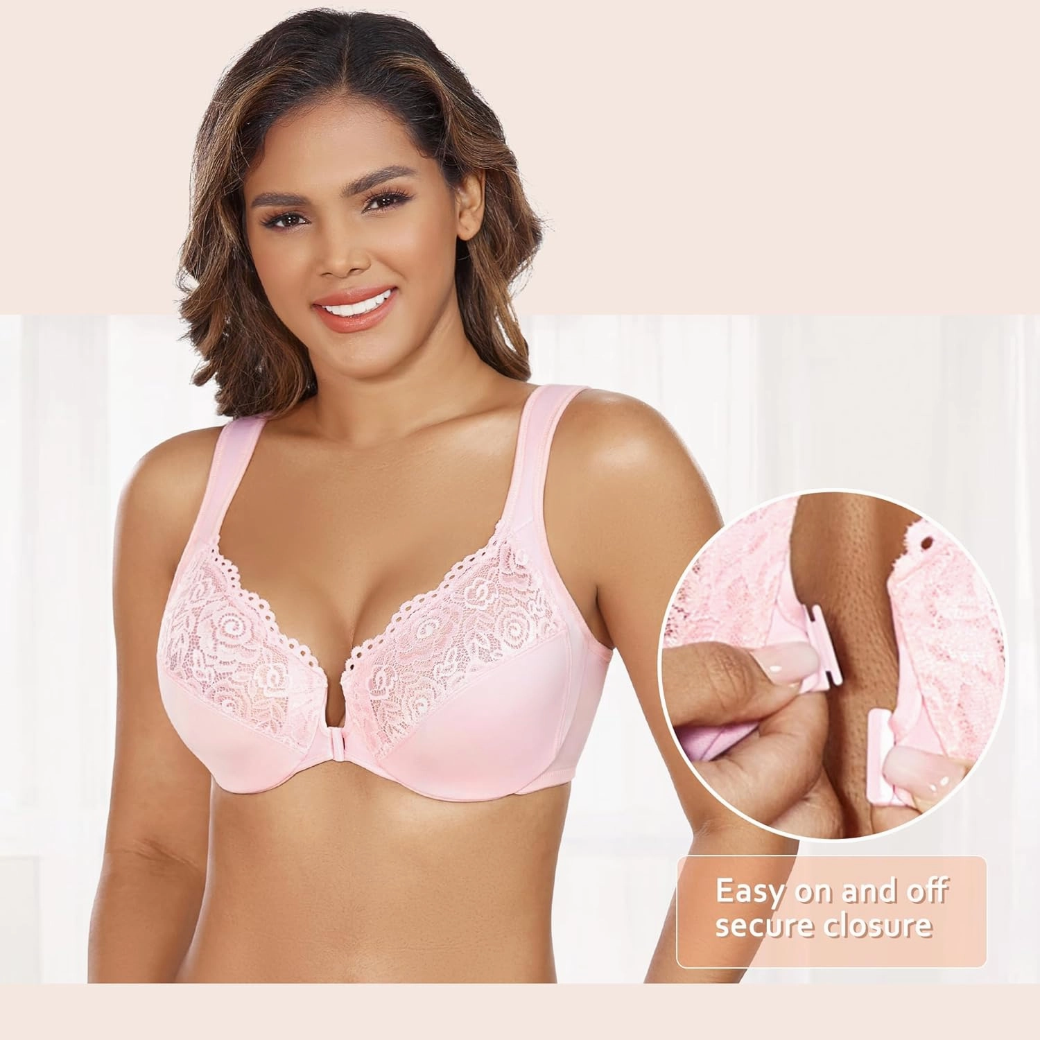 DotVol Women's Plus Size Front Closure U-Back Underwire Wide Strap Everyday Bra