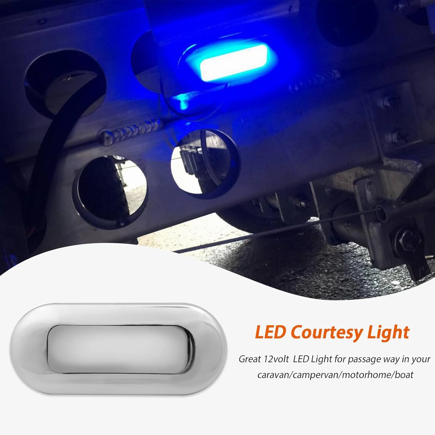 Dream lighting 12volt LED Courtesy Lights for Boat RV Trailer Stairway Deck Light Blue Lighting-with 316SS Cover, 3inch, Surface Mount