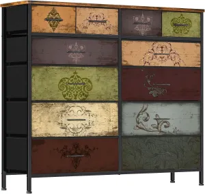 Dresser for Bedroom with 12 Drawers, Tall Fabric Drawer Dresser, Chest of Drawers for Closet, Nursery, Bedside, Living Room, Entryway, Hallway (Pattern)
