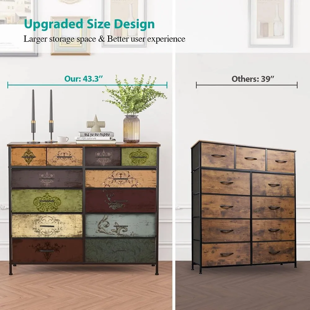 Dresser for Bedroom with 12 Drawers, Tall Fabric Drawer Dresser, Chest of Drawers for Closet, Nursery, Bedside, Living Room, Entryway, Hallway (Pattern)