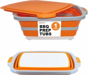 Drip EZ Collapsible BBQ Prep Tub - For Meal Prep, Marinating, Food Storage - Includes Cutting Board & Lid - (1) XL - Orange