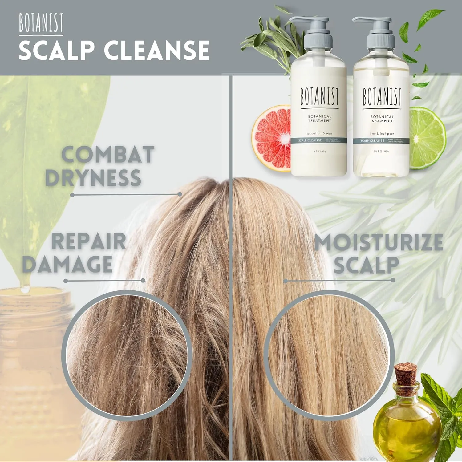 Dry Scalp Shampoo and Conditioner Set for Oily Hair & Itchy Scalp, Organic Shampoo for Women & Men by Protein, Honey & Keratin from Japan, Silicone & Sulfate Free, SCALP CLEANSE 31.7 Fl Oz