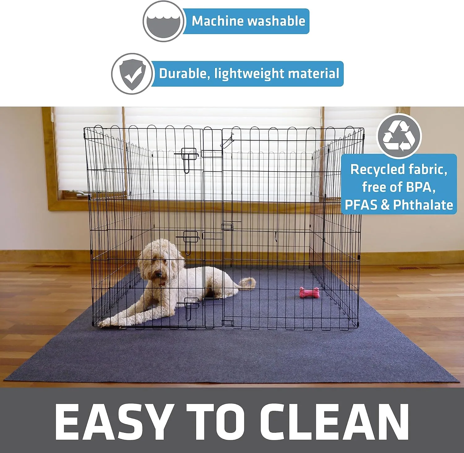 Drymate Dog Playpen Mat, Absorbent, Waterproof, Non-Slip, Machine Washable, Jumbo XXL Size (60x74), Reusable Puppy Pad for Training, Whelping, Housebreaking, Incontinence, and Crate/Kennel (USA Made)