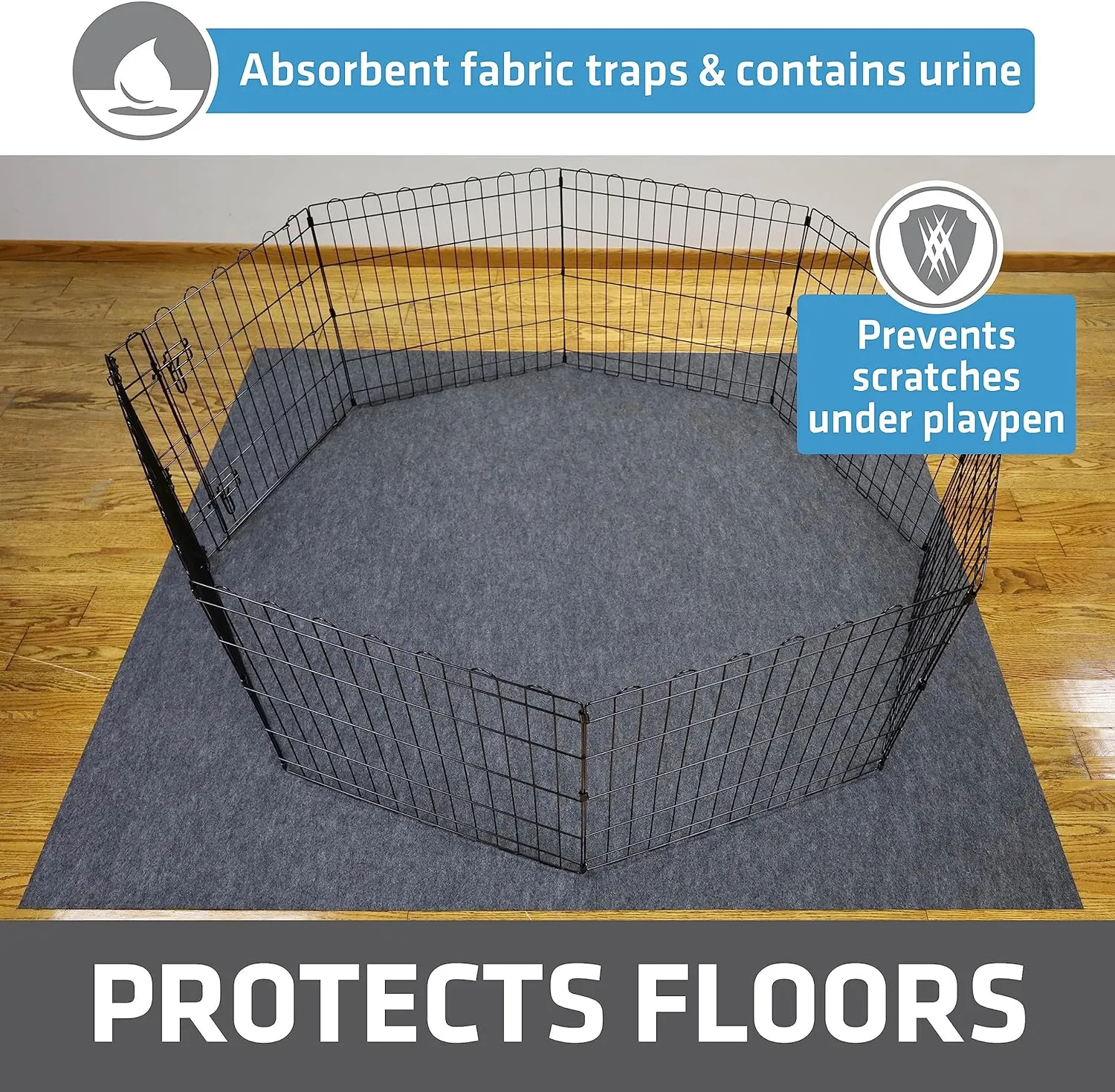 Drymate Dog Playpen Mat, Absorbent, Waterproof, Non-Slip, Machine Washable, Jumbo XXL Size (60x74), Reusable Puppy Pad for Training, Whelping, Housebreaking, Incontinence, and Crate/Kennel (USA Made)