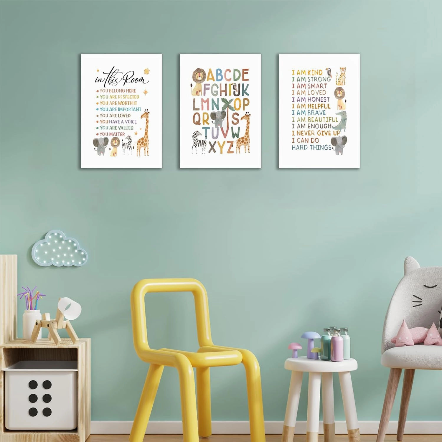 Dytila Framed 3 Piece Safari Animal Nursery Wall Decor, ABC Alphabet Pictures kids Wall Art Boho Letters Canvas Prints Jungle Paintings Artwork for Baby Room Decor 12x16 in