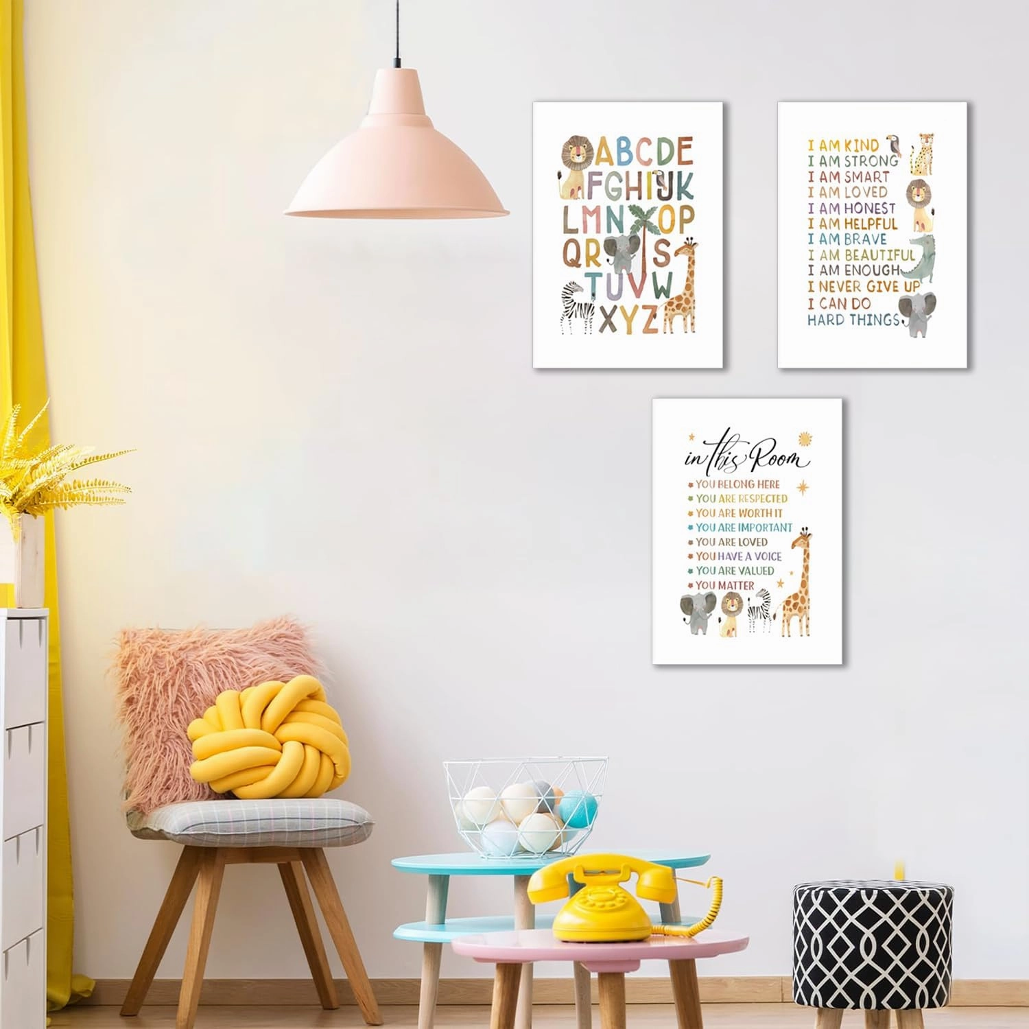 Dytila Framed 3 Piece Safari Animal Nursery Wall Decor, ABC Alphabet Pictures kids Wall Art Boho Letters Canvas Prints Jungle Paintings Artwork for Baby Room Decor 12x16 in
