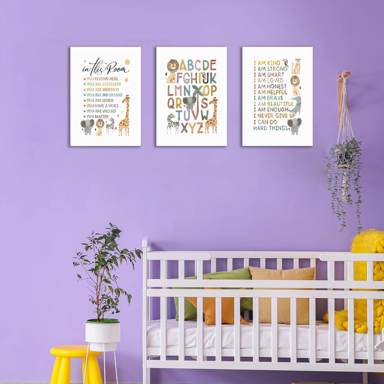 Dytila Framed 3 Piece Safari Animal Nursery Wall Decor, ABC Alphabet Pictures kids Wall Art Boho Letters Canvas Prints Jungle Paintings Artwork for Baby Room Decor 12x16 in