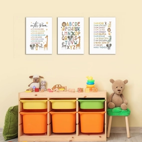 Dytila Framed 3 Piece Safari Animal Nursery Wall Decor, ABC Alphabet Pictures kids Wall Art Boho Letters Canvas Prints Jungle Paintings Artwork for Baby Room Decor 12x16 in