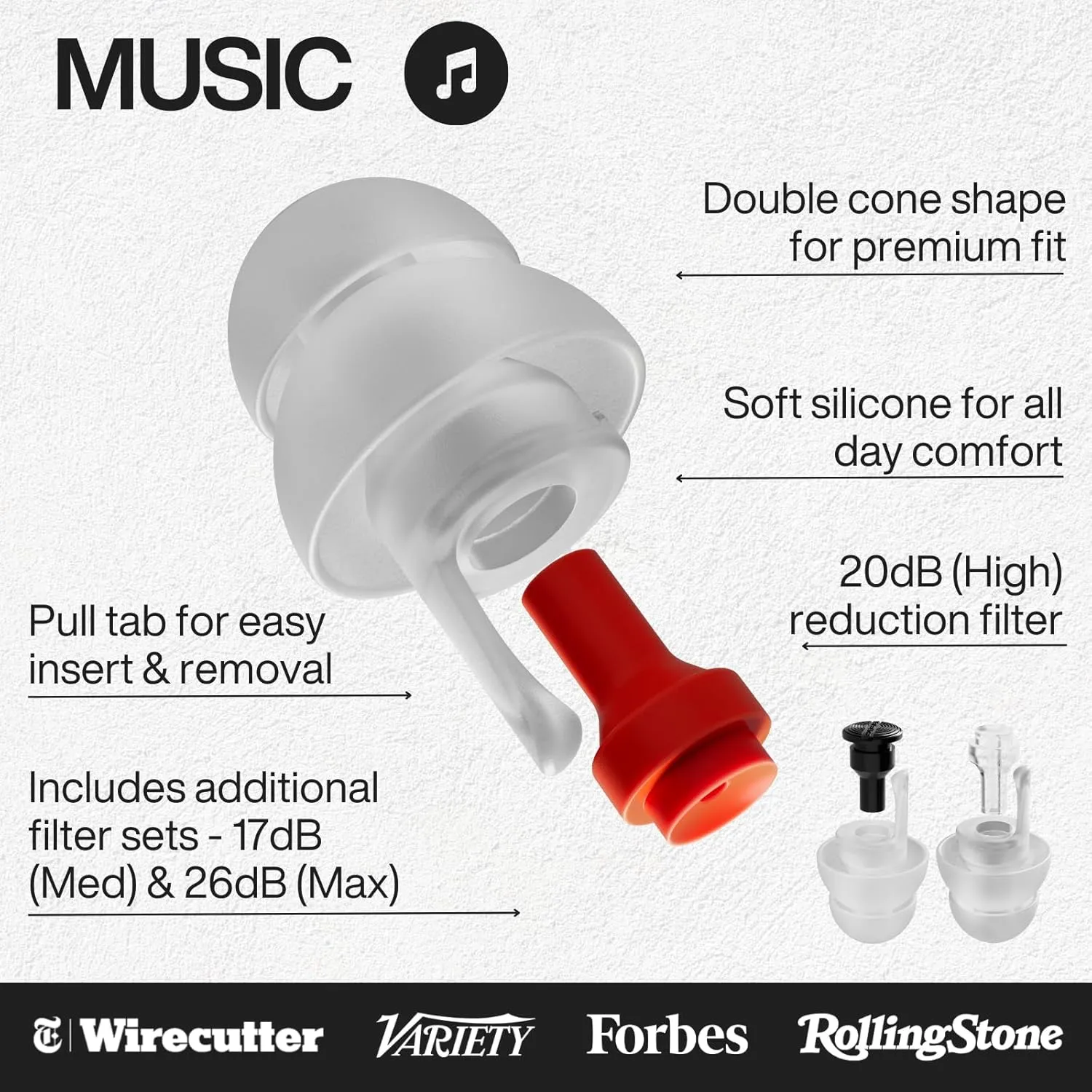 EarPeace Music - Concert Ear Plugs - Earplugs For Noise Reduction up to 26dB - High Fidelity Ear Plugs for Concerts, Musicians and Live Events - Reusable Earplugs - Includes 3 Filter Sets and Case