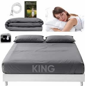 Earthing Grounding Sheets King Size (Grey) - 400 Thread Count Soft Earthing Grounding Sheet w/Cotton, & Silver Fiber- Earthing Sheets Grounding with Reinforced Grounding Cord for Conductivity