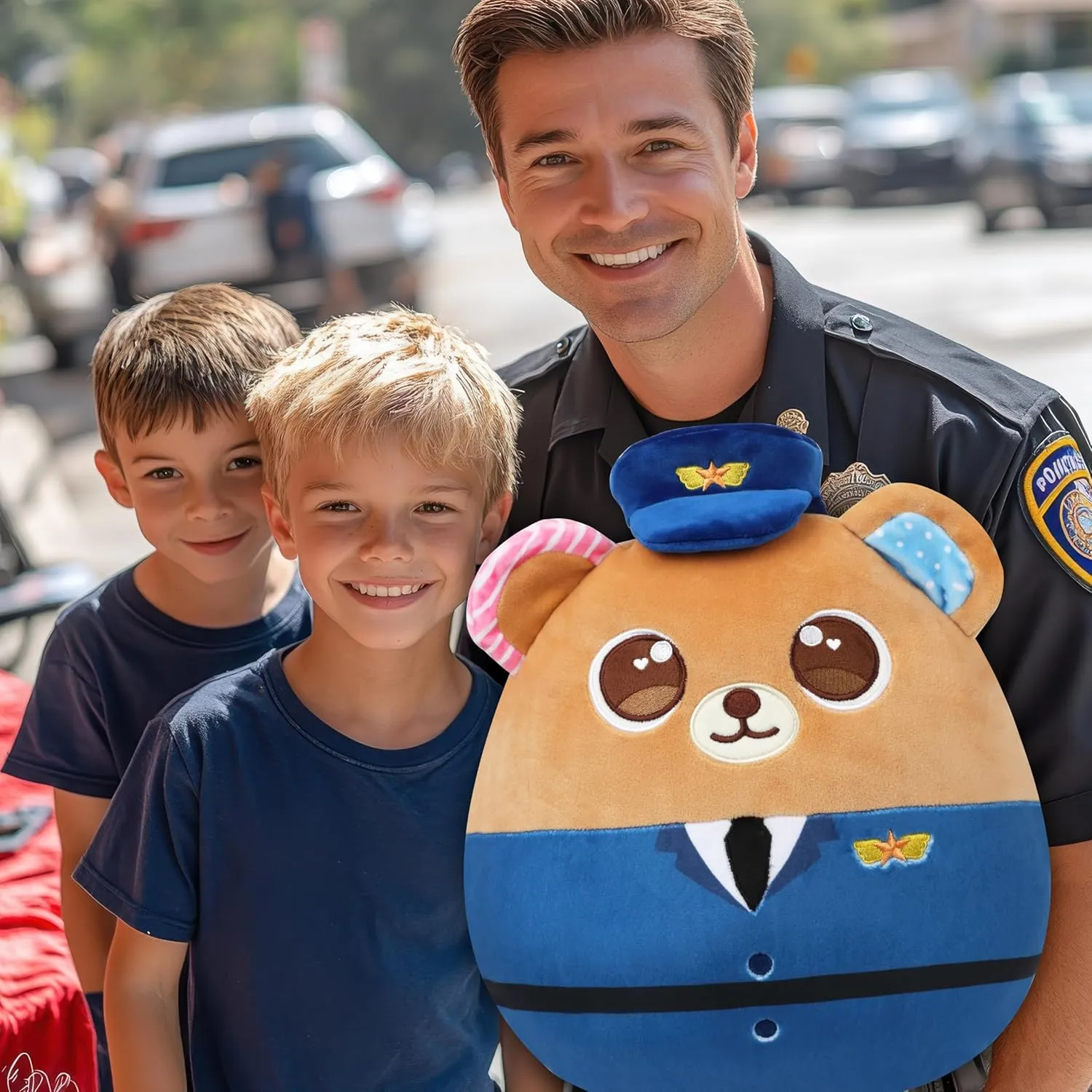 Easfan 12" Police Bear Plush Pillow Policeman Teddy Bear Stuffed Animal, Fun Soft Police Officer Plush Toy for Kids Boys Girls