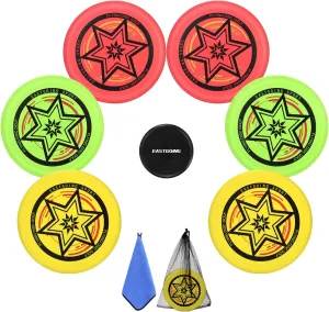 Eastgoing Disc Golf Starter Set.Disc Golf Beginner Kits (7-Pack) 2 Driver, 2 Mid-Range, 2 Putter 1 Mini Disc.Weight 170-176g.Disc Golf Equipment Starter Kit Bonus Drawstring Bag   Towel