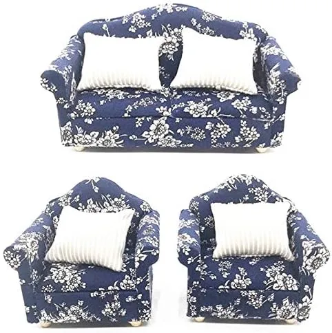 EatingBiting 1:12 Dollhouse Miniature Furniture Sofa 1 Double Sofa   2 Single Sofa 3Pcs Set Living Room 1:12 Dollhouse Miniature Furniture Single Sofa Chair
