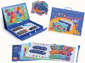 Educational Game for Learning ABC Letters, Numbers & Colors - Magnetic Matching Boards & Erasable Writing Board for Ages 4 