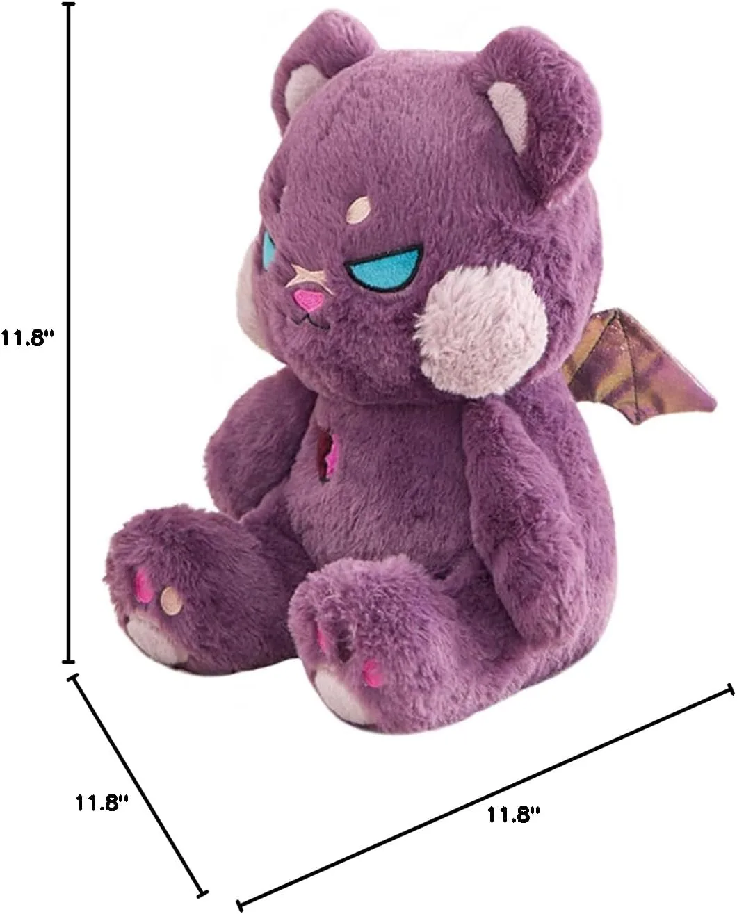 ELAINREN Creepy Gothic Bear Stuffed Gifts, Plush Goth Teddy Bear with Wings, Crazy Purple Bear Plushie Toy Dreadful Bear Stuffed Halloween Skull Bear Dolls Gifts,11.8''