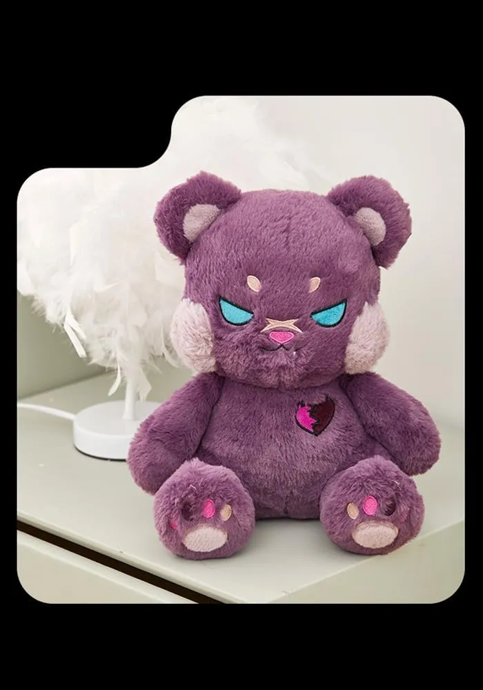 ELAINREN Creepy Gothic Bear Stuffed Gifts, Plush Goth Teddy Bear with Wings, Crazy Purple Bear Plushie Toy Dreadful Bear Stuffed Halloween Skull Bear Dolls Gifts,11.8''