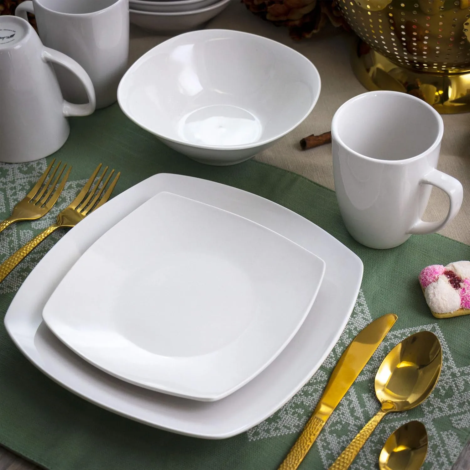 Elama Service for Four 16 Piece Porcelain Dinnerware Set, White-Square 2