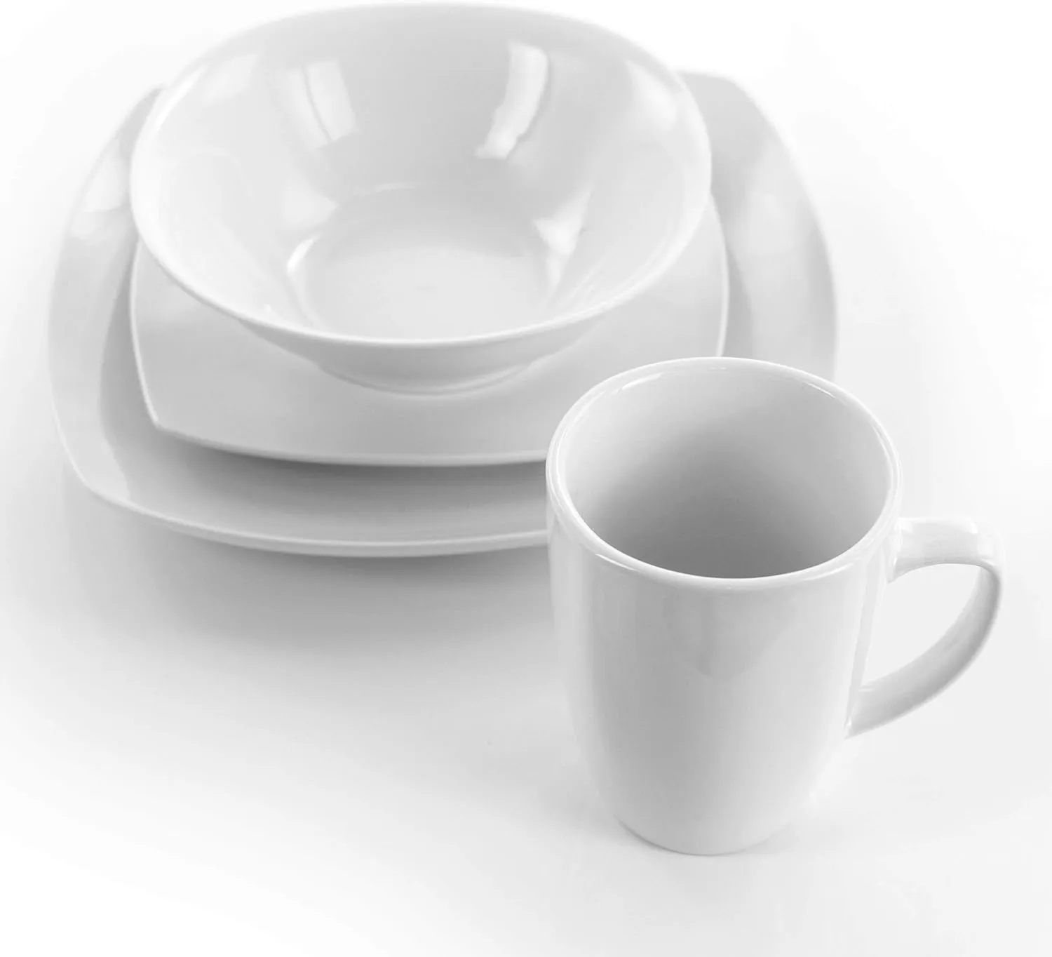 Elama Service for Four 16 Piece Porcelain Dinnerware Set, White-Square 2