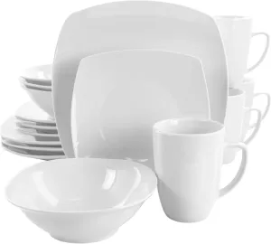 Elama Service for Four 16 Piece Porcelain Dinnerware Set, White-Square 2
