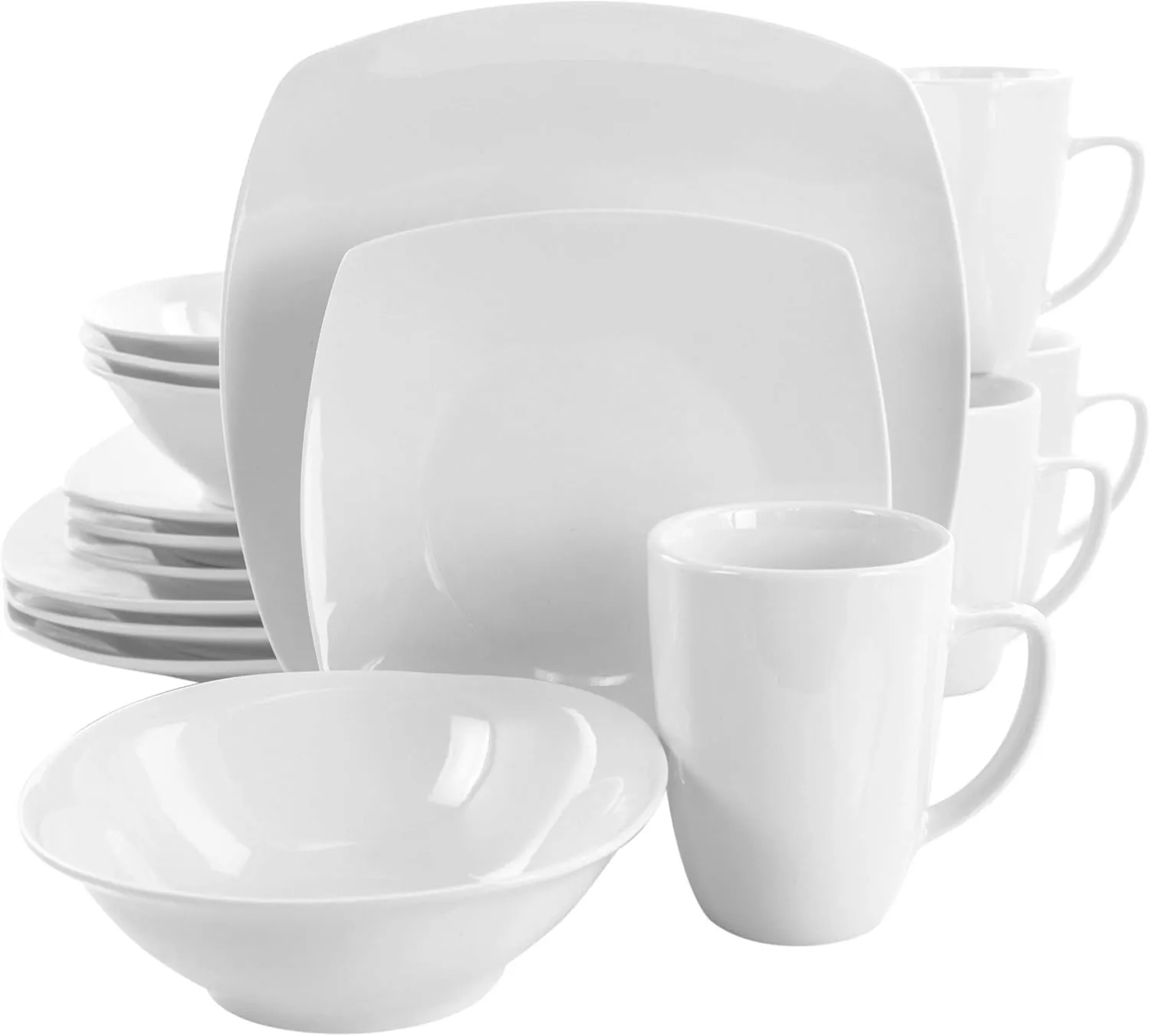 Elama Service for Four 16 Piece Porcelain Dinnerware Set, White-Square 2
