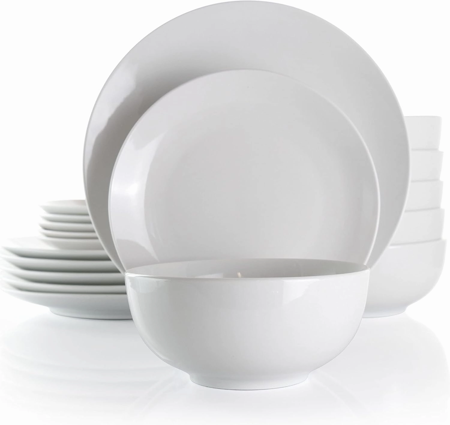 Elama White Porcelain Dish Dinnerware Set, 18 Piece, Luna