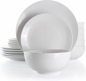 Elama White Porcelain Dish Dinnerware Set, 18 Piece, Luna