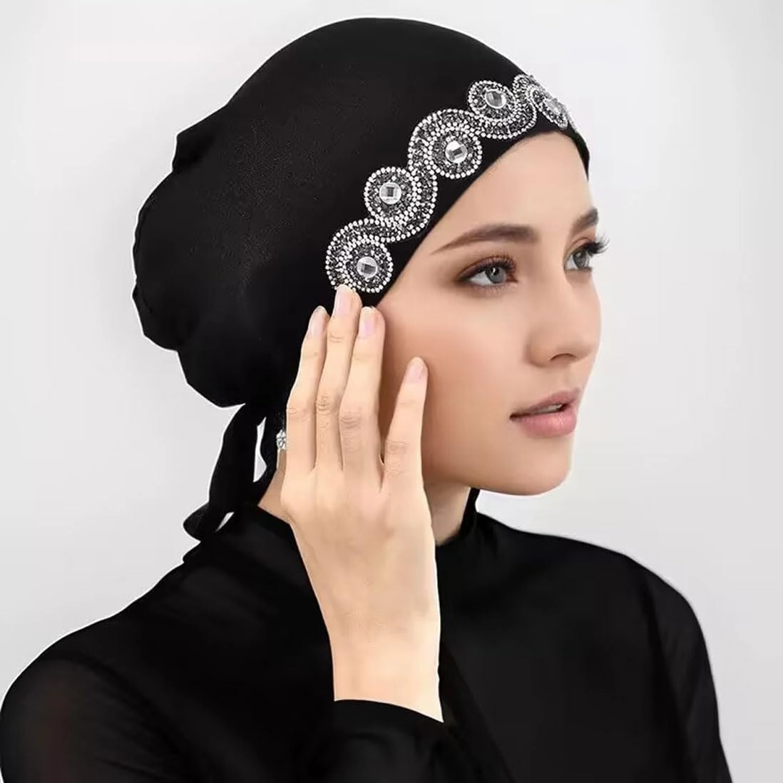 Elastic Tie-Back Beanie Muslim Underscarf Cap for Women Shiny Elegant Comfortable Headwear