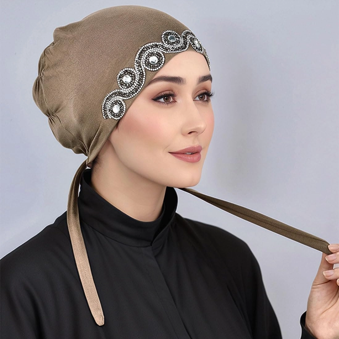Elastic Tie-Back Beanie Muslim Underscarf Cap for Women Shiny Elegant Comfortable Headwear
