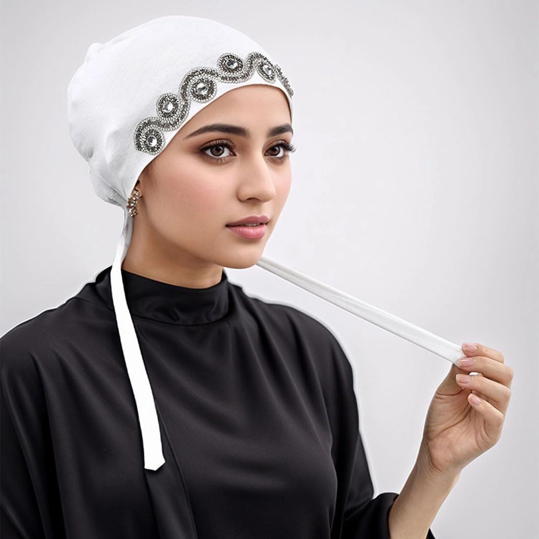 Elastic Tie-Back Beanie Muslim Underscarf Cap for Women Shiny Elegant Comfortable Headwear