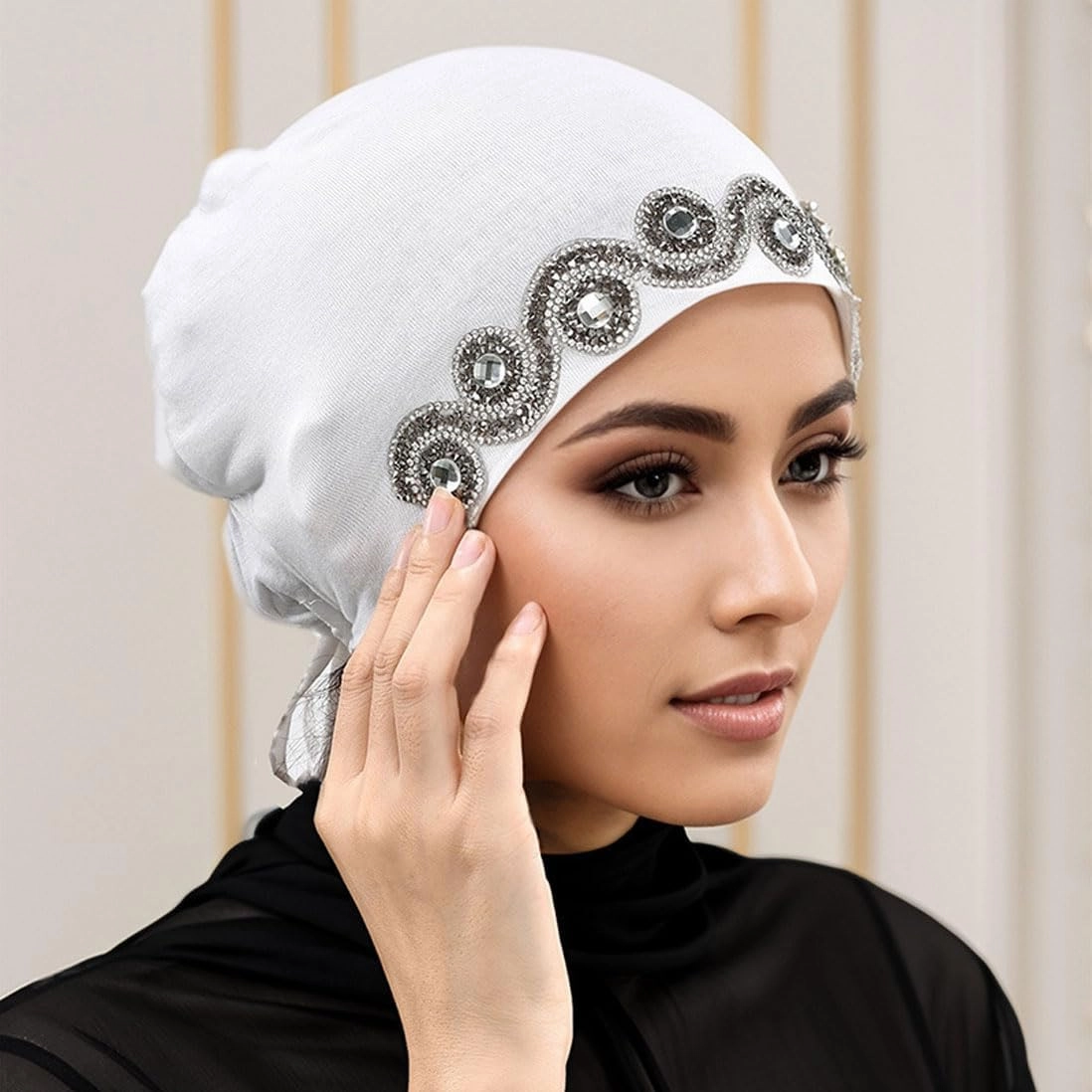 Elastic Tie-Back Beanie Muslim Underscarf Cap for Women Shiny Elegant Comfortable Headwear