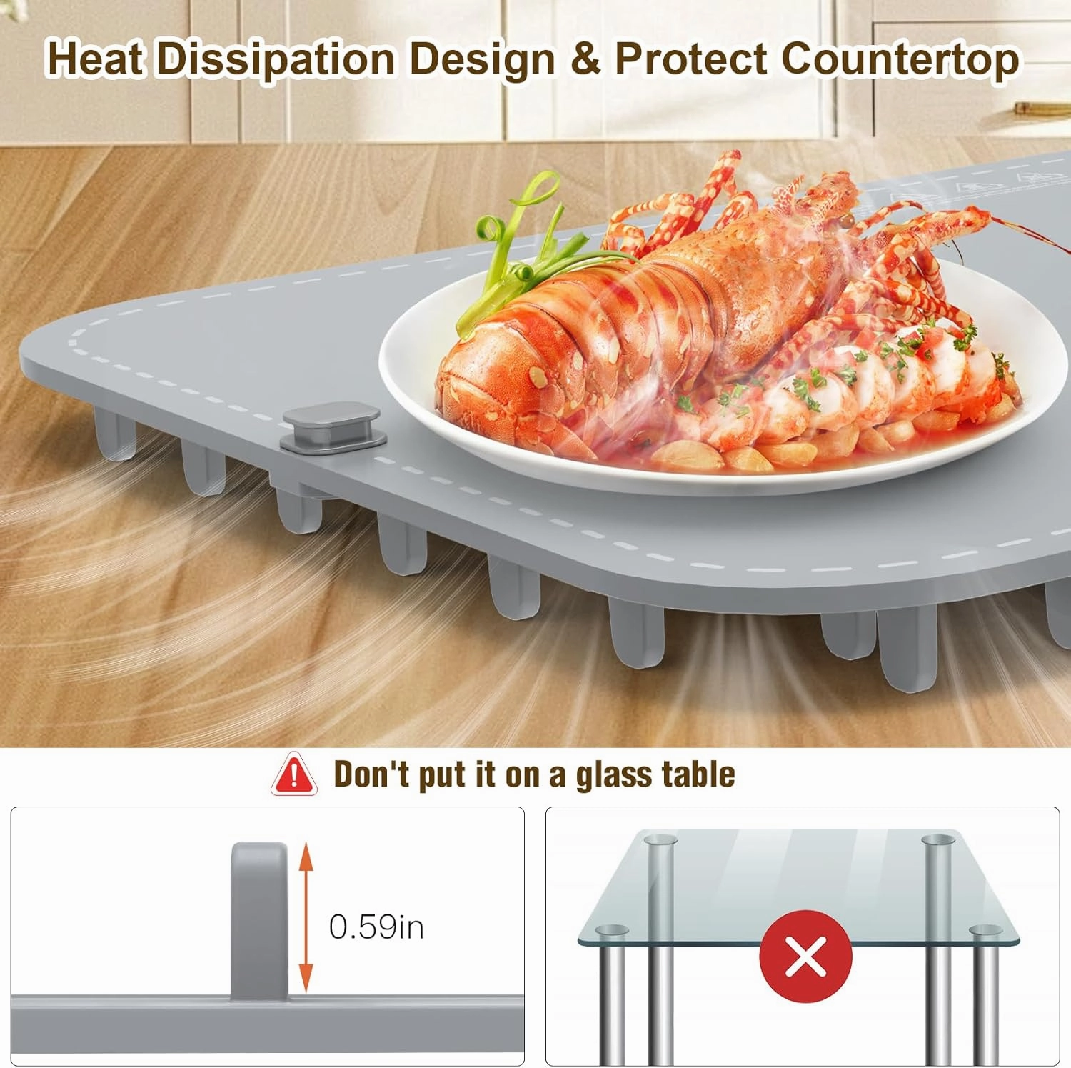 Electric Warming Tray with Child Lock, Adjustable 7 - Level Temperature and 6 - Hours Timer Food Warming Mat, Full Surface Heating, Rollable, Portable Food Warmer for Gatherings-Grey