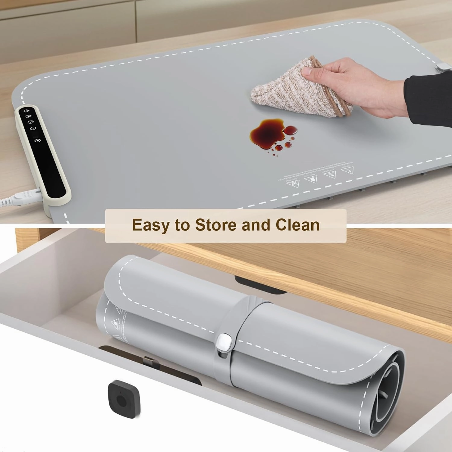 Electric Warming Tray with Child Lock, Adjustable 7 - Level Temperature and 6 - Hours Timer Food Warming Mat, Full Surface Heating, Rollable, Portable Food Warmer for Gatherings-Grey