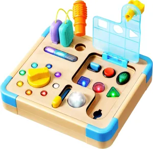 Electronic Busy Board – Montessori-Inspired Pretend Toy with 15 LED Lights & 9 Sound Effects, 5 Interactive Switches & Plugs, Sensory Fun, Early Development, Baby Toys Age 18M  Old