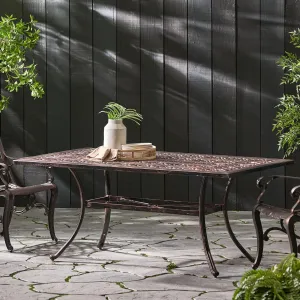 Elegant Outdoor Dining Table for Moments, Shiny Copper Finish, Comfortably Seats 6, Floral-Cut Design