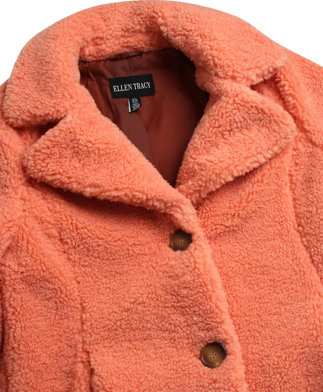 ELLEN TRACY Women's Fur Sherpa Jacket - Notch Collared Teddy Coat with Inseam Pockets - Plush Sherpa Jacket for Women (S-XL)