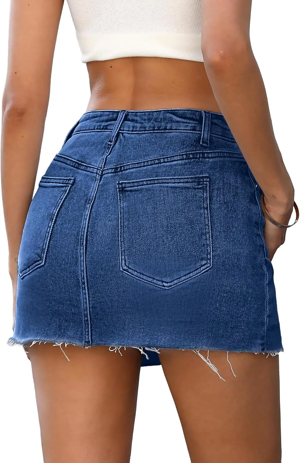 ELLEVEN Denim Skirt with Shorts Mini Skort - Casual Jean Skirts with Raw Hem & Pockets