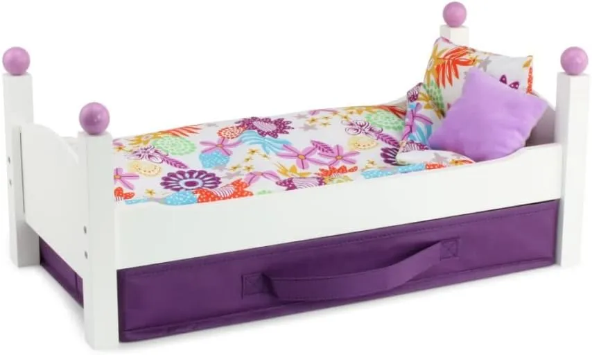 Emily Rose 18 Inch Doll White Single Stackable Bed Toy Gift Set | 18" Doll Furniture Set Includes Purple Fabric Clothes & Accessories Storage Bin | Fits 14-19" Dolls | USA Business