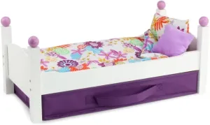Emily Rose 18 Inch Doll White Single Stackable Bed Toy Gift Set | 18" Doll Furniture Set Includes Purple Fabric Clothes & Accessories Storage Bin | Fits 14-19" Dolls | USA Business