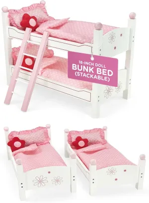 Emily Rose Doll Clothes 18 inch Doll Wooden Bunk Bed Furniture Gift Set for Girls | Stackable Bed Bunkbed, with (2) 4- PC Bedding Accessories | Toy Playsets Compatible with 14"-19" Dolls