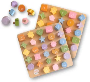 English and Arabic Alphabet Learning Board, Wooden Educational Motor Skills Toy with 56 Bolts, 10 x 10 inches, Ages 3 